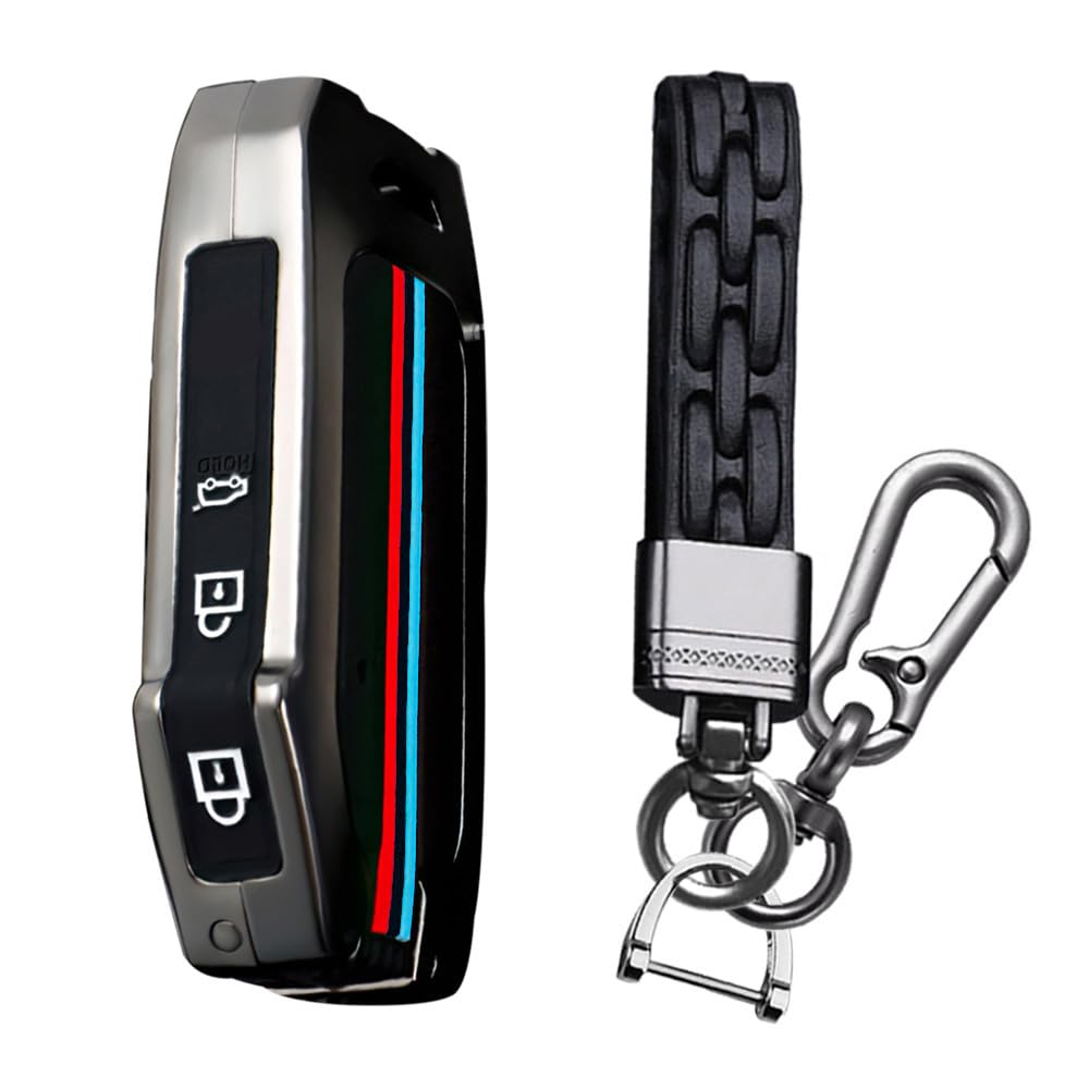 KUNIO Keyless Key Fob Cover fit for Kia Soul NQ5 NIRO XCEED Sportage GT Line key fob cover Case Metal Cover Car Key Cover Key Holder 3 Buttons Key Chain A Black