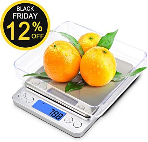 Digital Pro Kitchen Food Scale Pocket Jewelry Weight Scale with Upgraded High-precision Sensor and Tare,PCS Functions-0.01oz(0.1g) to 6.6lb(3000g)-Batteries Included