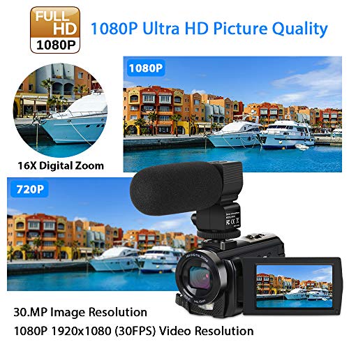Video Camera Camcorder HD 1080P 24.0MP 3.0 Inch LCD 270 Degrees Rotatable Screen 16X Digital Zoom Video Recorder,Remote Control and 2 Batteries