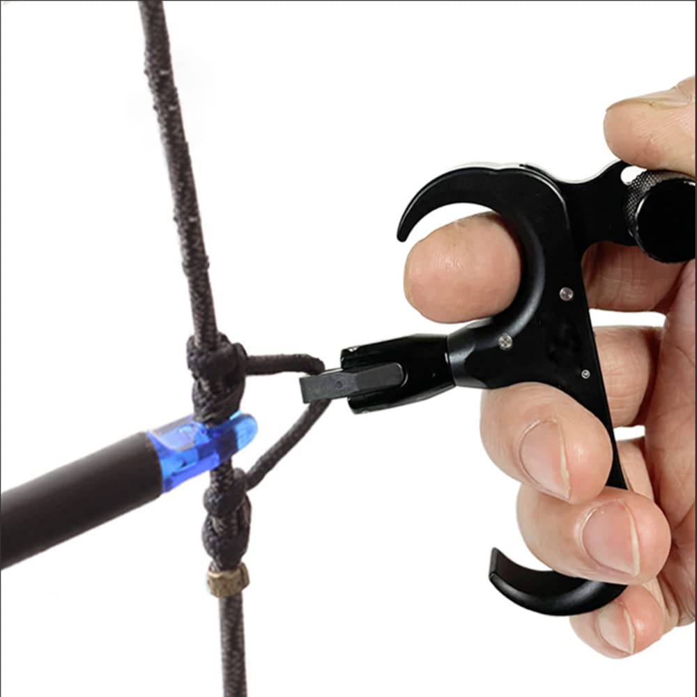 soonbuy 360°Rotation Thumb Bow Release, Aluminum Alloy 3 Finger Thumb Trigger Caliper Grip Compound Bow Release Aid, Replaceable Bow Release Trigger Caliper Grip black