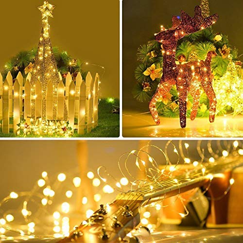 MANGO S Quality LED Fairy Lights,2 Pack 100LED 33f Battery Powered Remote Control Waterproof Dimmable Copper Wire Strip Lamp for Bedroom Patio Garden Indoor Outdoor Christmas Decor- Warm White