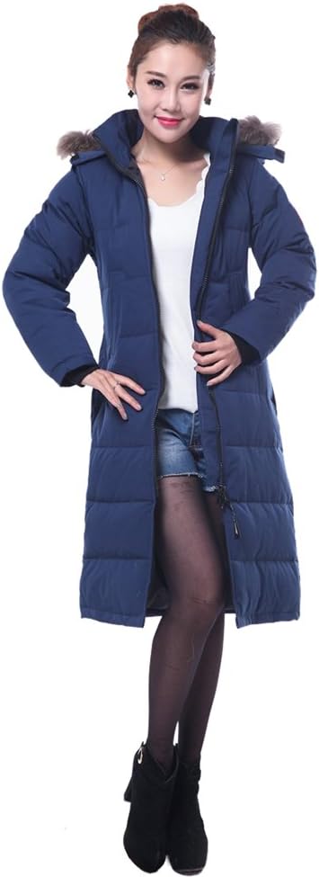 Aileen88 Women's Slim Faux Fur Trim Long Hooded Warm Down Coat Jacket Parka