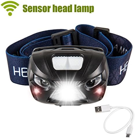 ZIUMIER LED USB Rechargeable Headlamp Flashlight - 2.57oz, 6 Modes,Motion Sensor,Cree Bright White Headlight + Red Light,Waterproof,Lightweight,for Running,Camping,Reading,Kids (Black)