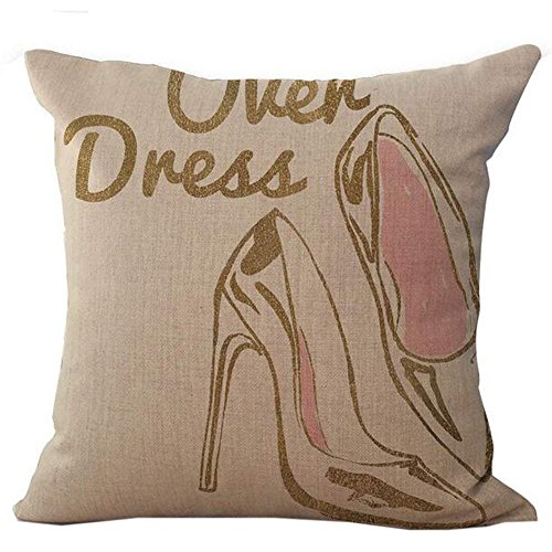 LODRR Pillowcases Fashion Beauty Cosmetic Pattern Cotton Linen Square Throw Pillow Case Decorative Cushion Cover Pillowcase Cushion Case for Sofa,Bed,Chair,Bedding 18"x 18" (Pink Shoes)