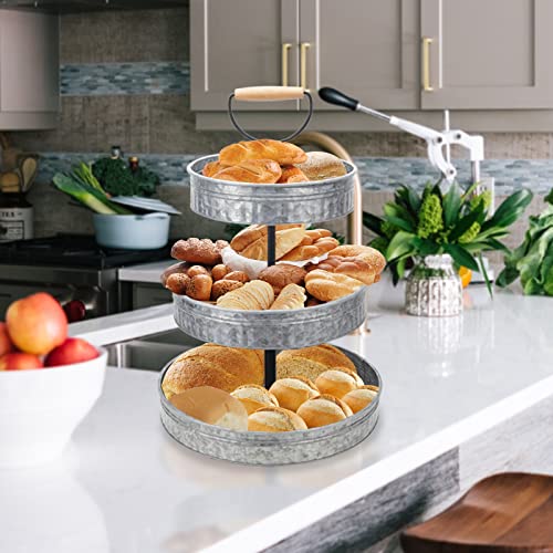 Vipush Farmhouse Metal Tiered Tray, Rustic Galvanized 3 Tiered Serving