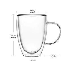 12 Oz Double Walled Glass Coffee Mugs with