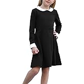 GORLYA Girl's Short Sleeve Casual Vintage Collar Fit and Flare Skater Party Dress with Pockets 4-12 Years
