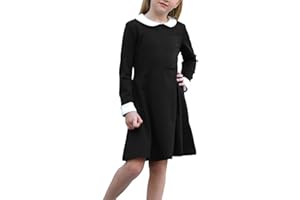 GORLYA Girl's Short Sleeve Casual Vintage Peter Pan Collar Fit and Flare Skater Party Dress with Pockets 4-12 Years