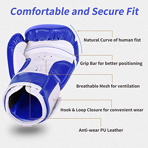 Liberlupus Cool Style Boxing Gloves for Men & Women, Boxing Training Gloves, Kickboxing Gloves, Sparring Gloves, Heavy Bag Gloves for Boxing, Kickboxing, Muay Thai, MMA(Blue& White, 14 oz) - Thumbnail 4
