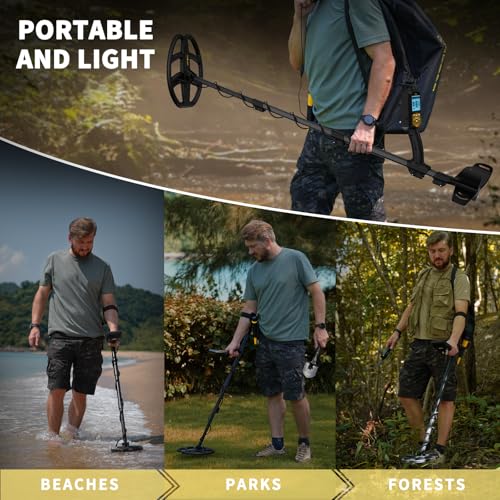 SAKOBS Metal Detector for Adults, Professional Foldable Waterproof Metal Detector with 11" IP68 DD Coil, Backlit LCD Target ID, 12.8" Deep Search Gold Detector, Lightweight Beach Metal Detector