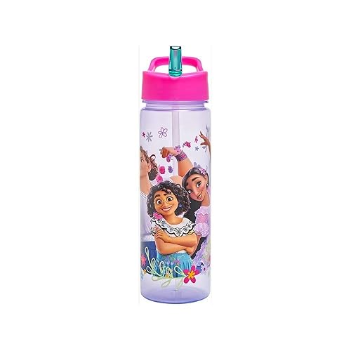 Encanto Water Bottle Flip Up Straw 600ml – Official Disney Merchandise by Polar Gear – Kids Reusable Non Spill - BPA Free - Recyclable Plastic - Ideal For School Nursery Sports Picnic - Purple & Pink