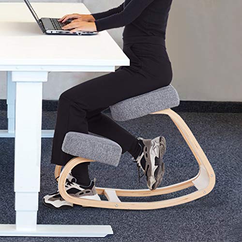 VIAGDO Ergonomic Kneeling Chair, Rocking Balancing Wood Kneel Stool