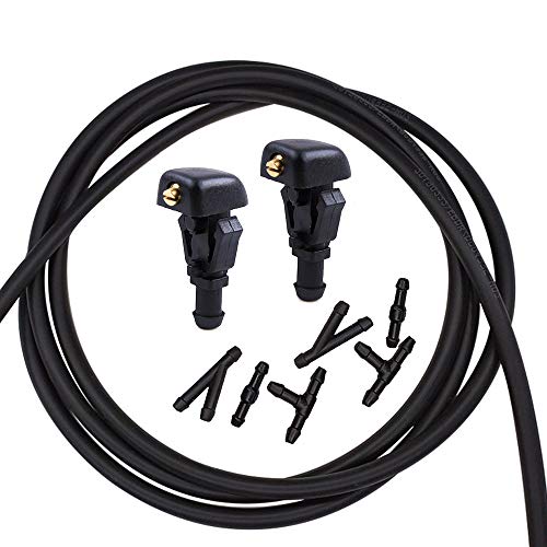 Front Windshield Washer Nozzles Kit 3W7Z17603AA for 2004-2013 Ford F150, 2003-2011 Ford Crown Victoria, Mercury Sable Montego Grand Marquis Washer Jet and 2.5 Meters Fluid Hose with 6 PCS Connectors