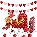 JOZON 4 Pack Felt Heart Valentine’s Day Garland Banner Valentines Day Heart Decorations for Anniversary Wedding Engagement Party Home Office Wall Decorations Supplies (Red, Pink and Dark Red Color)