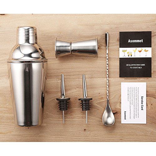 Professional Cocktail Shaker Leakproof Martini Shakers Drink Shaker Bar Set Accessories Rustproof Stainless Steel Bartender Kit Tools Spoon Wine Pourer Measuring Jigger Recipes
