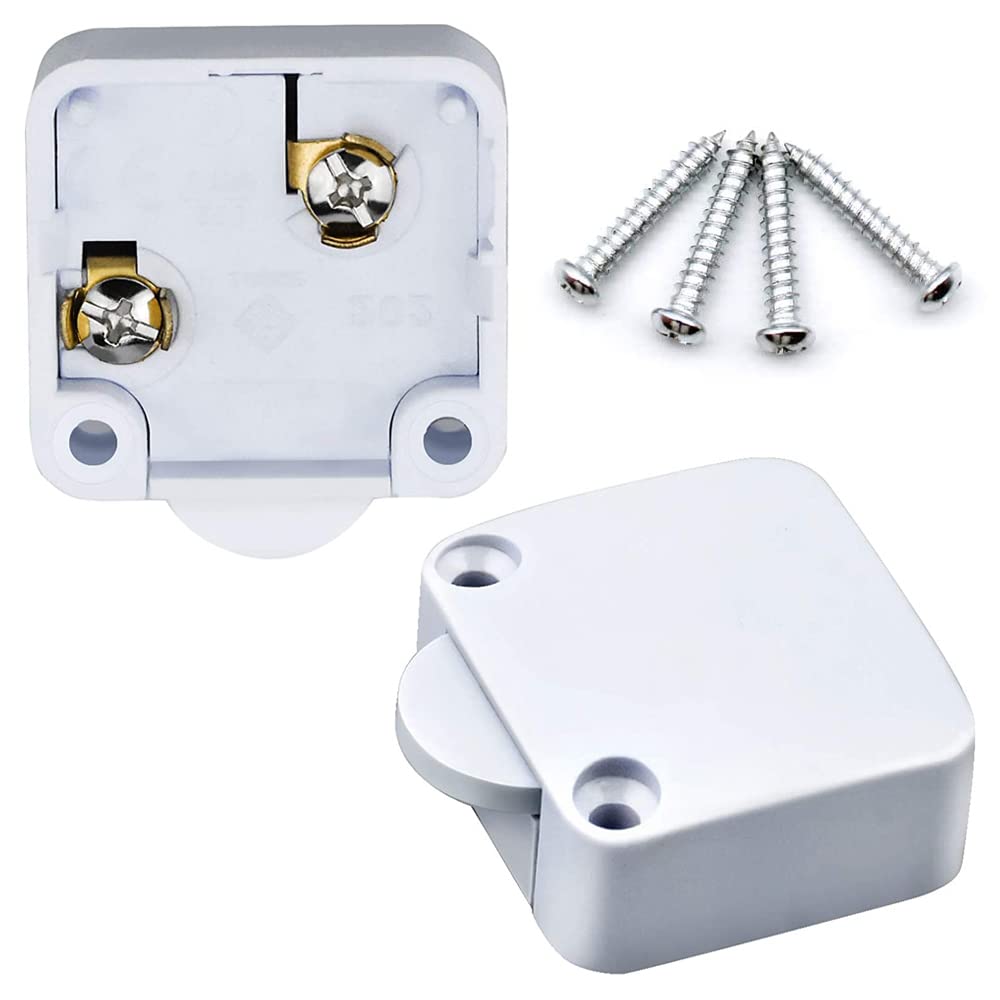 OMIGA 2 Pieces Cupboard Door Switch Push to Break Door White Cabinet Light Switch 2A 250V Cupboard Doors Switch for Wardrobe Sliding Bookcase and Hotel Closet Doors (34 * 32 * 15.7MM)