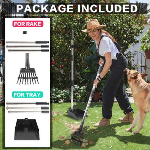 THRISEED Dog Pooper Scooper, Durable Dog Poop Tray and Long Handle Rake Set for Large Medium Small Dogs, Heavy Duty Pet Suppliers