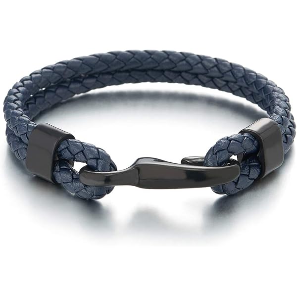 COOLSTEELANDBEYOND Hombre Mujer Tres Hilos Cuero Negro Trenzado Pulsera, Brazalete Con Cruz Octágono Perla Charms, Algodón Cuerda Cadena