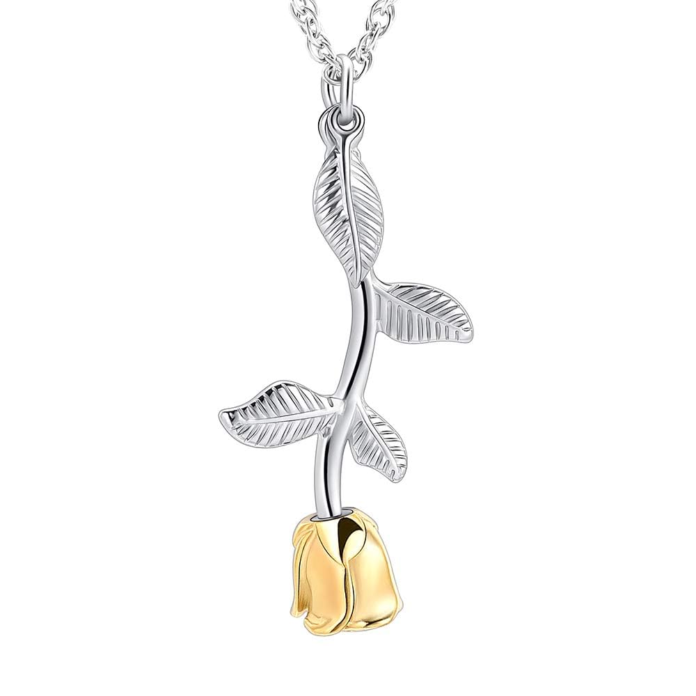 Rose Flower Urn Necklace Cremation Jewelry for Ashes for Women Girls Urn Keepsake Pendant Human Pet Memorial Locket Holder
