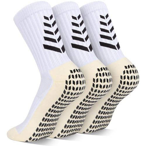 LUROON Non-Slip Football Socks Men 37-46, 2/3/4 Pairs Socks Grip Silicone Football Grip Anti Blister Sports Socks for Women Breathable Non-Slip Football Socks for Cycling Trekking