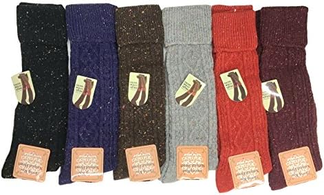 MOREYANG Women Girls Dots Wool Knee High Turn Up Rib Colorful Winter Socks (6 Pack Color)