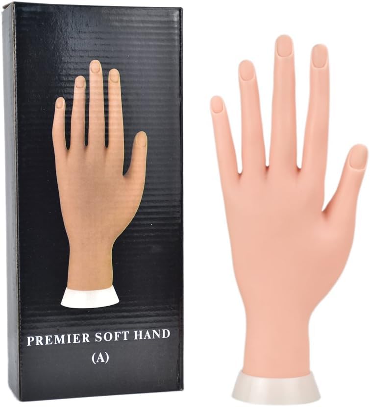 Flexible Mannequin Hand For Nail Training And Manicure Practice - Soft And Durable Practice Tool Flexible Movable Soft Plastic Hand For Fake Nail Art Starter Training (Brown)