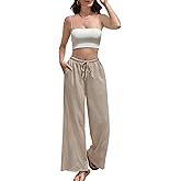 TopCrazy Womens Wide Leg Palazzo Pants Summer Flowy Pants Drawstring Elastic Beach Lounge Casual Trousers with Pockets