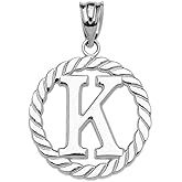 Artist Unknown High Polish 925 Sterling Silver Roped Circle K Initial Charm Pendant