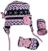 N'Ice Caps Girls Fair Isle Print Micro Fleece Hat and Mitten Set (6-18 Months, Black Fair Isle/Neon Pink Infant)