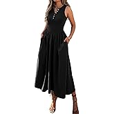 Evzeiem Women's Summer Casual Dresses Sleeveless Knitted V Neck Sundress Drop Waist A Line Long Maxi Dress with Pockets