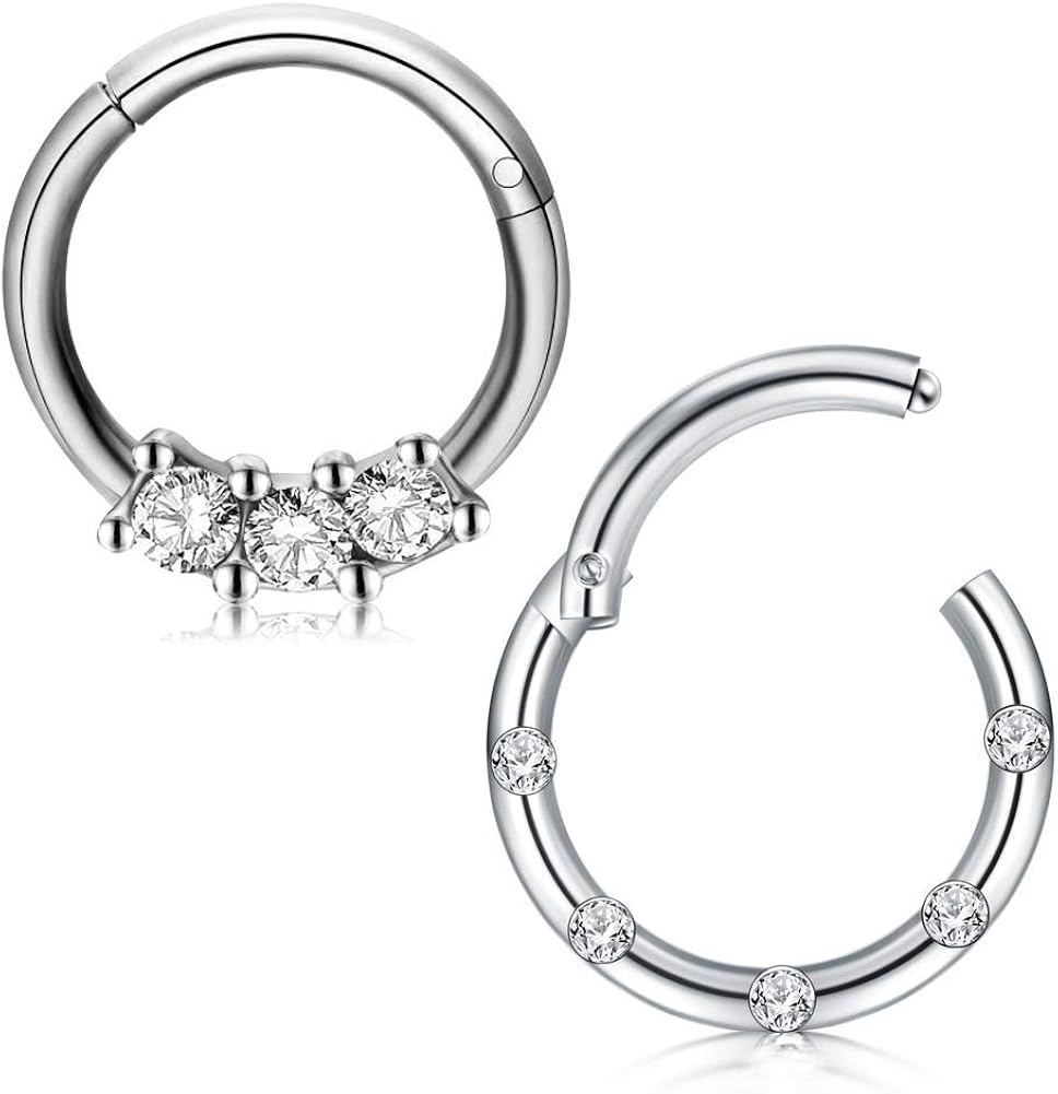 Amazon Com D Bella 16g Stainless Steel Nose Rings Hoop Cz Clicker Seamless Segment Septum Rings Piercing Jewelry 10mm Jewelry