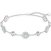 OUTANG Daisy Bracelet for Women 925 Sterling Silver Moonstone Daisy Flower Bracelets Jewelry Gifts for Mom Wife