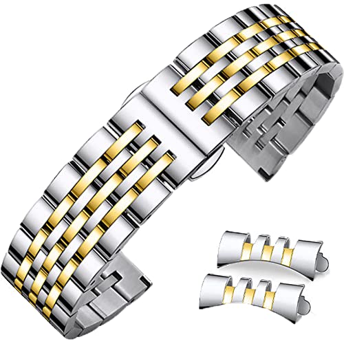Niziruoup Stainless Steel Watch Band Straight & Curved End 14mm 16mm 18mm 19mm 20mm 21mm 22mm 23mm 24mm Premium Polished Metal Watch Band Bracelet Universal Smartwatch Replacement Strap Men Women