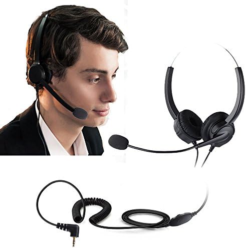Cheeta 2.5mm Jack Binaural Phone Headset(call center), Noise Cancelling Corded Headphone With Boom-style Mic for Panasonic Desk Phones, Most Cordless Phones