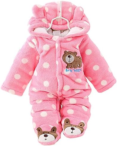 Newborn Baby Boy Clothing Fleece Winter Girl Romper Cartoon Infant Babies Clothes Bear Snowsuit Pink Blue Jumpsuits (0-3 Months, Pink)