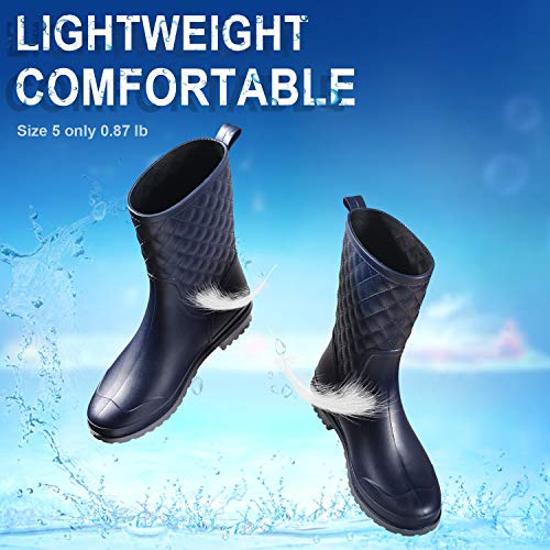 Petrass Women Rain Boots Black Waterproof Mid Calf Lightweight Cute Booties Fashion Out Work Comfortable Garden Shoes - Thumbnail 3