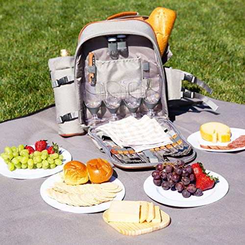 Picnic Backpack Set for 2 to 4 with Blanket, Wine Stand & Glasses, Cutlery, Dinnerware, Detachable Insulated Waterproof Compartment Pouch in The Cooler, Picnic Basket for Family by Frux Home & Yard
