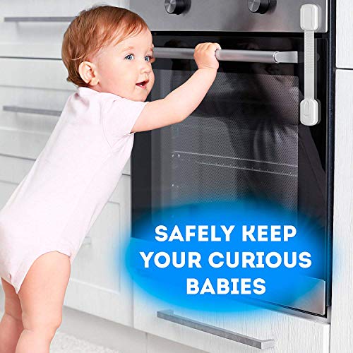 Baby Safety Cabinet Locks (6 Pack + 4 Guards) 3M Adhesive Child Proofing Latches, to Baby Proof Cupboard, Drawers, Fridge, Toilet Seat, Dishwasher, Adjustable Kids Proofing Straps
