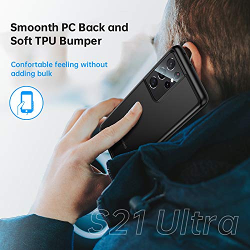 Facbiny Compatible with Samsung Galaxy S21 Ultra Case, [Military Grade Drop Protection][Intoxicating Touch] Translucent Shockproof Matte Phone Case with Soft Edges, Black