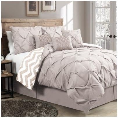 Modern Reversible 7-piece Color Options Comforter Bedding Set Includes Scented Candle Tart (queen-taupe)