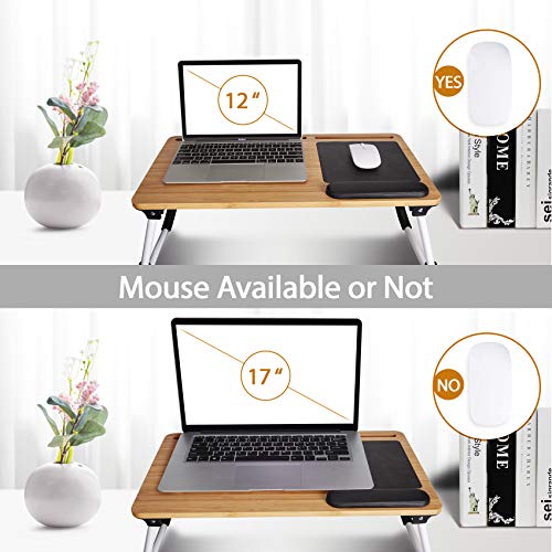Lap Desk : Laptop Desk for Bed - Foldable Bamboo Laptop Table with Mouse Pad & Wrist pad for Notebook MacBook Working from Home