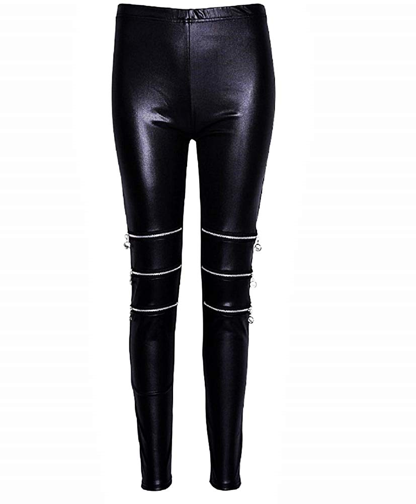 Lovelegis Faux Leather Leggings for Women - Zippers - Black - Dark - Gothic - one Size - Gift idea