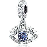 LNQOBU 925 Sterling Silver Charms for Bracelets Necklaces,5A Cubic Zirconias Evil Eye Dangle Beads Charms Jewelry Gift for Women (With one Spacer Beads Charms)