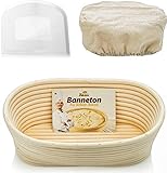 Oval Bread Banneton Proofing Basket - 10 Inch Baskets Sourdough Brotform Proofing Basket Set Banaton Towel for Baking Oval Proofing for Sourdough Bread Making Starter Jar Kit - Great As A Gift