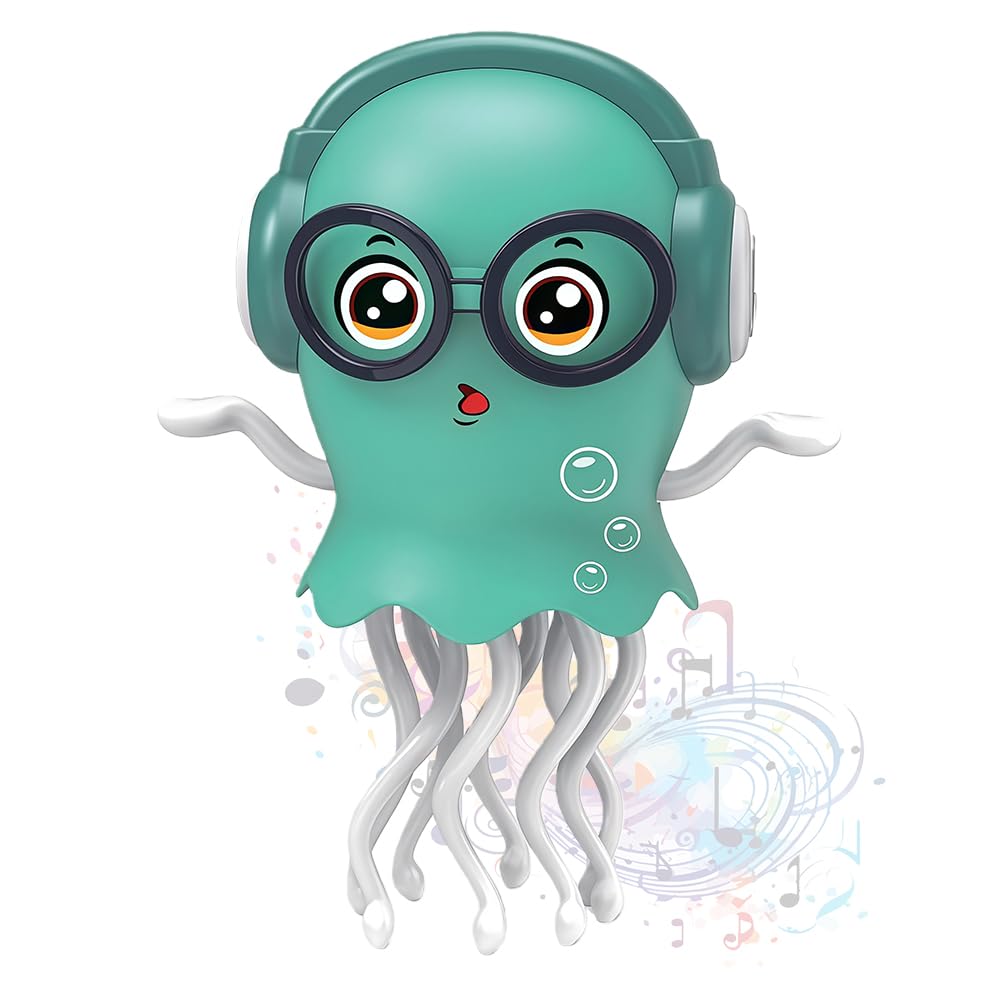 QIANSSE Sensory Toys for Toddlers 3-8, Dancing Jellyfish Auto Crawling Toy with Music Lights Interactive Kids Gift Like Dancing Squid Toy