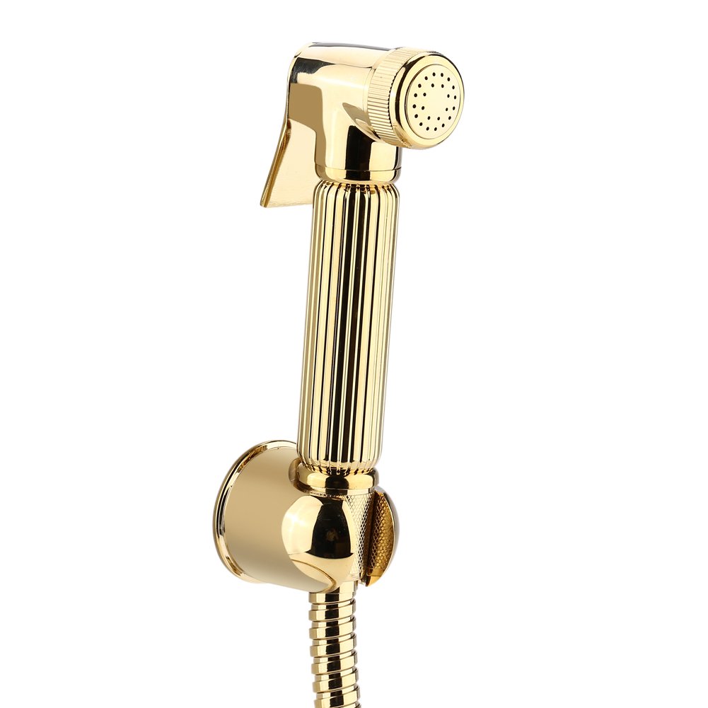Solid Brass Bidet Sprayer Kit Hand Held Shower Bidet Tap Shattaf Spray Faucet Cloth Diaper Cleaning for Bathroom (Gold)