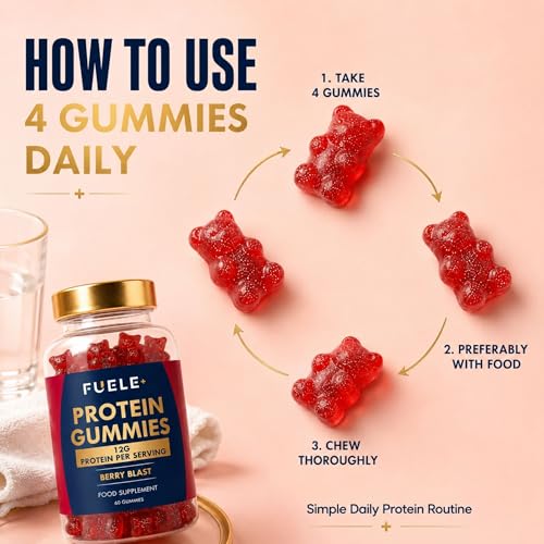 Whey Protein Gummies – Berry Blast Flavor, 12g Protein Per Serving (4 Gummies), Protein Snack Alternative, No Added Sugar, Convenient On-the-Go Protein Supplement, 60 Gummies