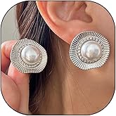 Gold Big Pearls Statement Earring for Women,Exaggerated Vintage Silver Chunky Large Stud Earring,Delicate Frill Non Tarnish Earrings