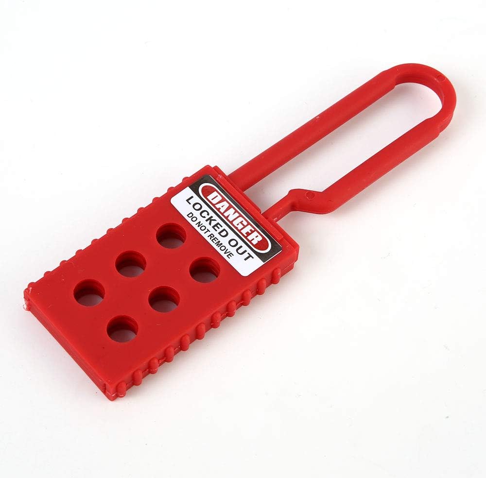 POFET 10Pcs Lockout Tagout Hasp, Vinyl Coated Steel Hasp (6 Hole) - Red, 4#