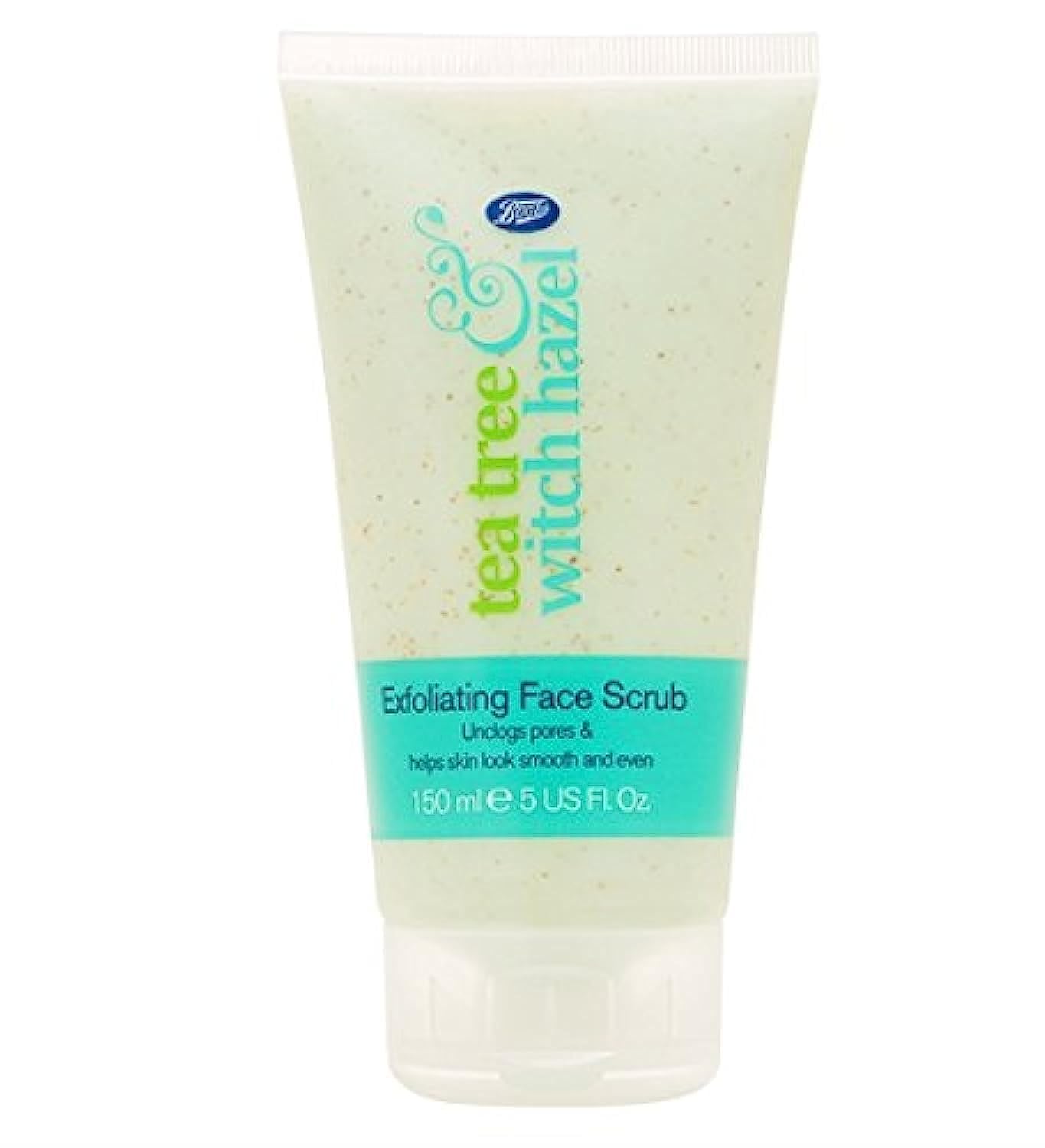 Boots Tea Tree and Witch Hazel Exfoliating Face Scrub 150ml - Unclogs Pores & Helps Skin Look Smooth & Even